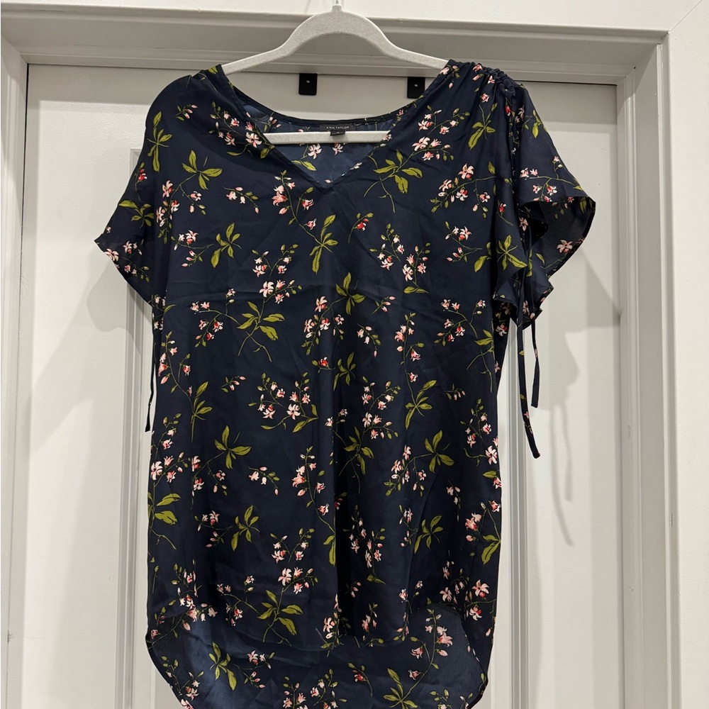 Ann Taylor Navy Floral Blouse